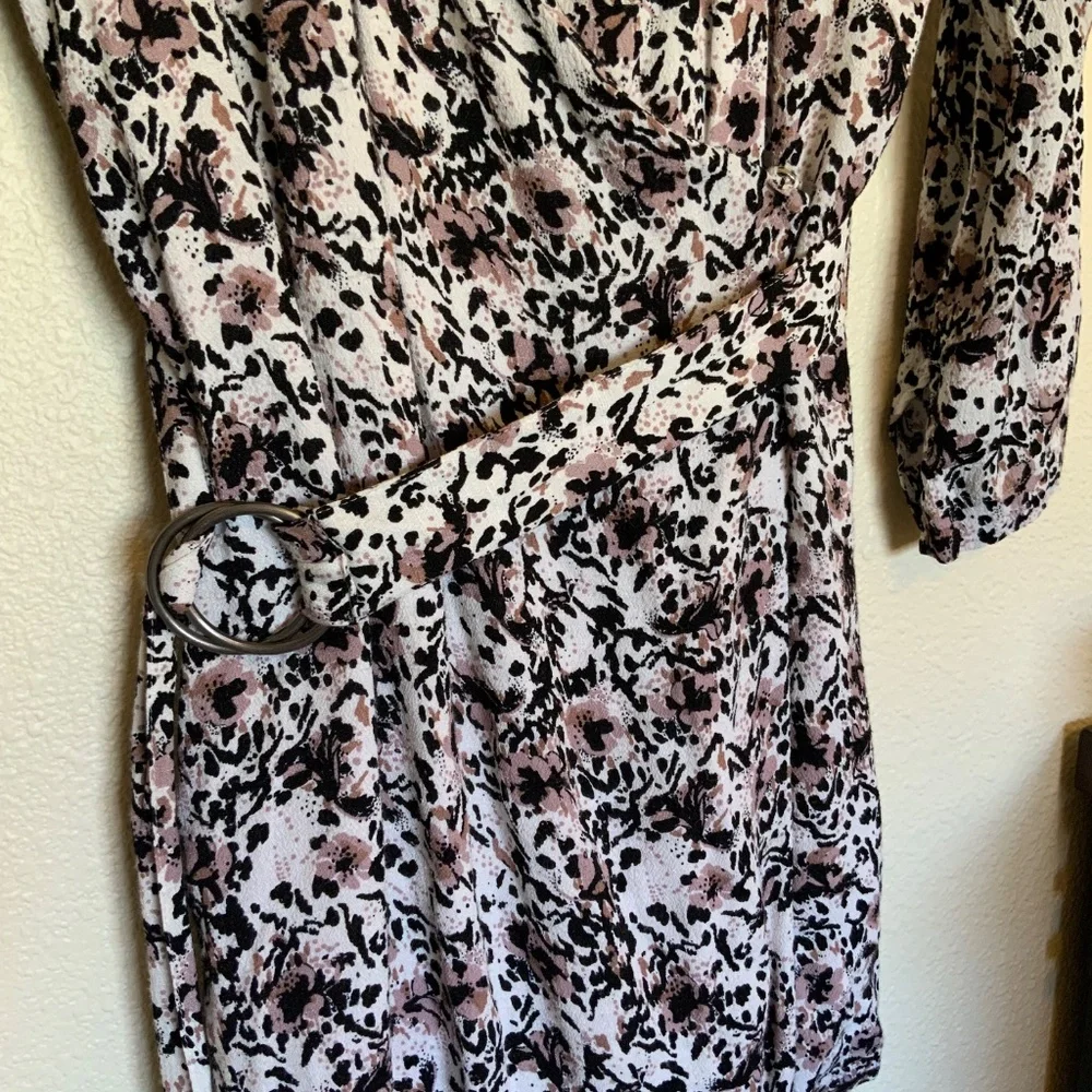 Free People Wrap Dress Leopard Print Pink Black Belted Size Medium